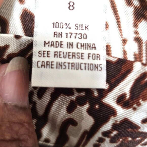 Merona Women's 100% Silk Brown & White Abstract Print A-Line Skirt Size 8 Lightw - Picture 7 of 8